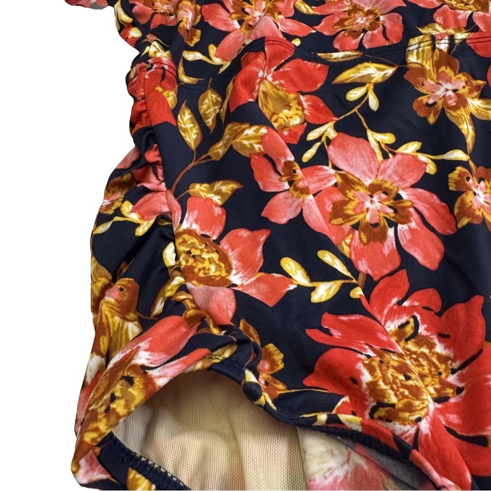 D&Co Beach Floral One-Piece Swimsuit  Size 2 Flutter Sleeve Ruched Bodice NWT - Picture 9 of 12